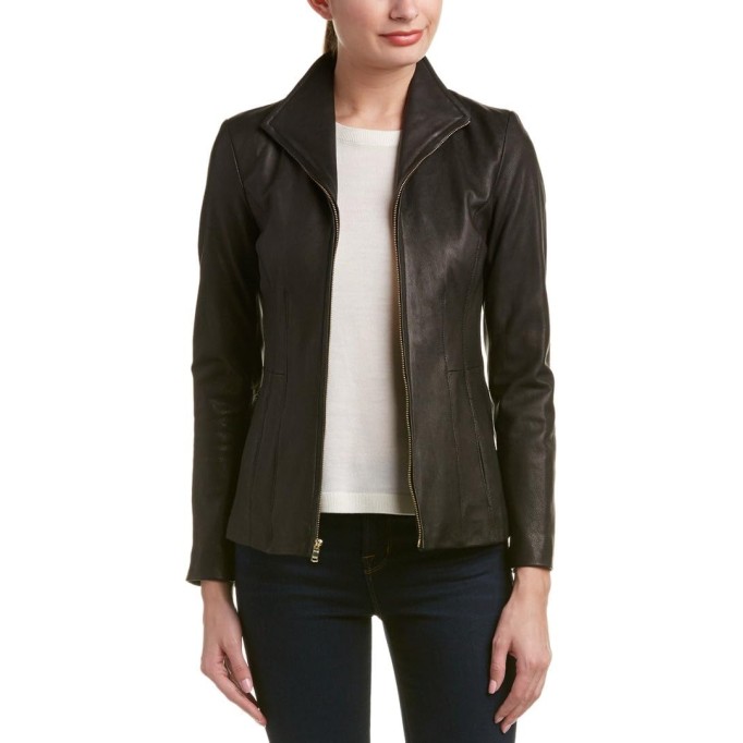 Women's Leather Wing Collared Jacket