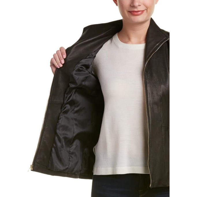 Women's Leather Wing Collared Jacket