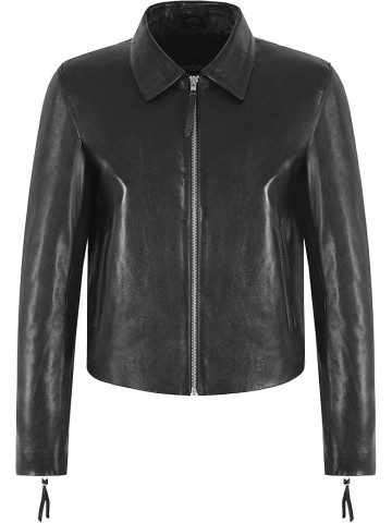 Ladies CLASSIC SPREAD COLLAR Jacket Black Genuine Leather Regular Fit Top Jacket