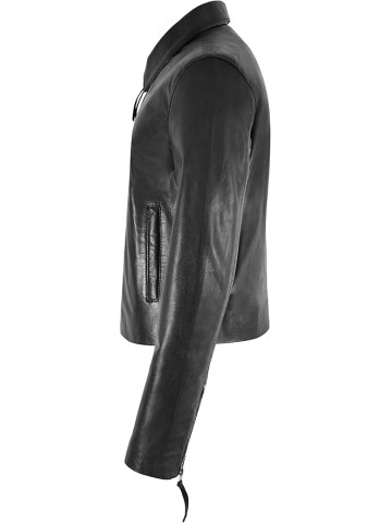 Ladies CLASSIC SPREAD COLLAR Jacket Black Genuine Leather Regular Fit Top Jacket