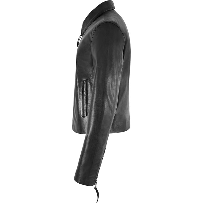 Ladies CLASSIC SPREAD COLLAR Jacket Black Genuine Leather Regular Fit Top Jacket
