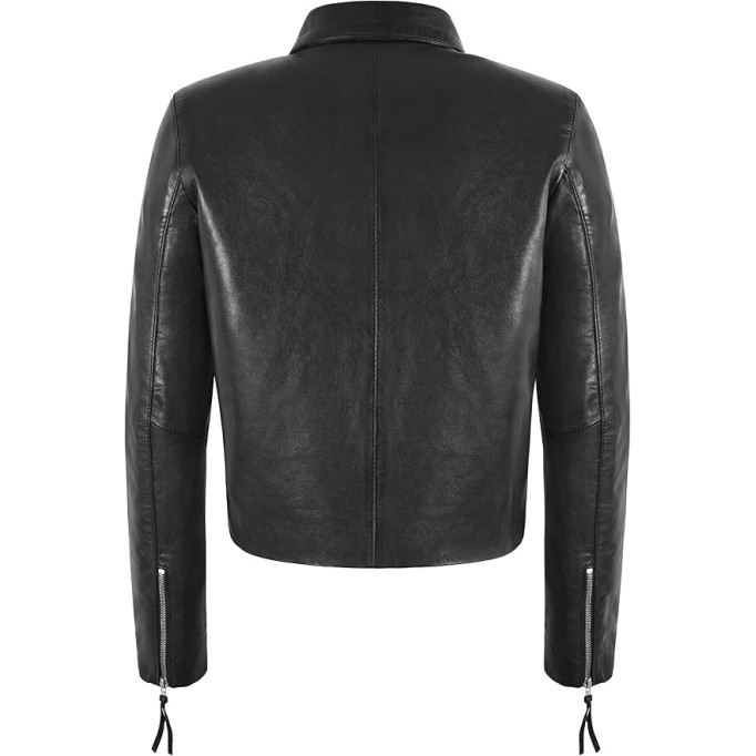 Ladies CLASSIC SPREAD COLLAR Jacket Black Genuine Leather Regular Fit Top Jacket