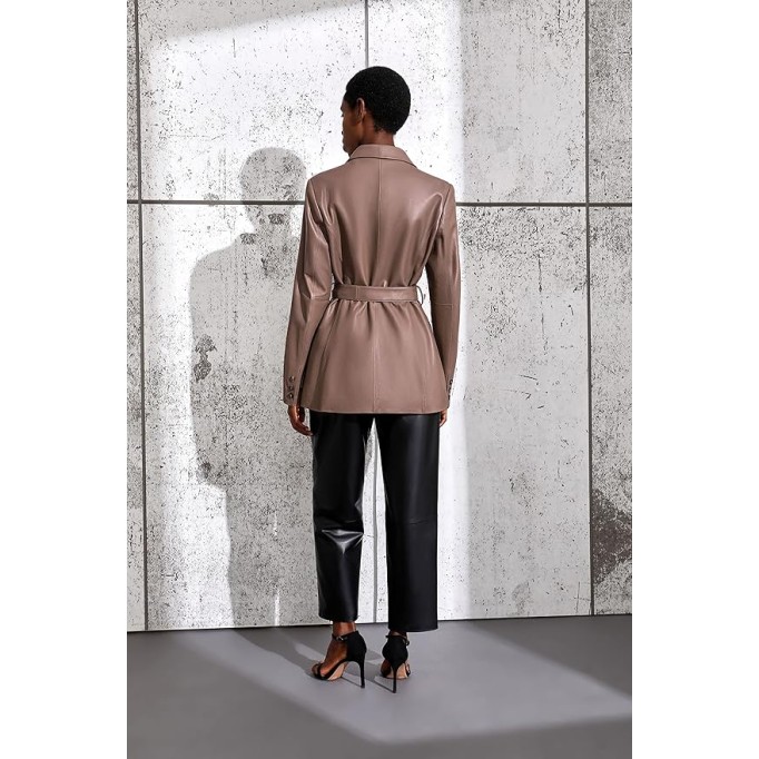 Women’s Casual Leather Blazer Genuine Lambskin Leather Jacket Coat