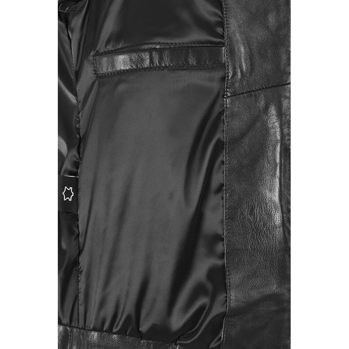Ladies Biker Style Black Collarless Front Diamond Classic Lambskin Leather Jacket 2822