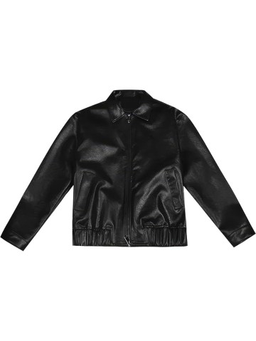 Men’s Black Genuine Sheepskin Shirt Collar Classic Fashion Oversized Korean Loose Casual Smooth Leather Jacket
