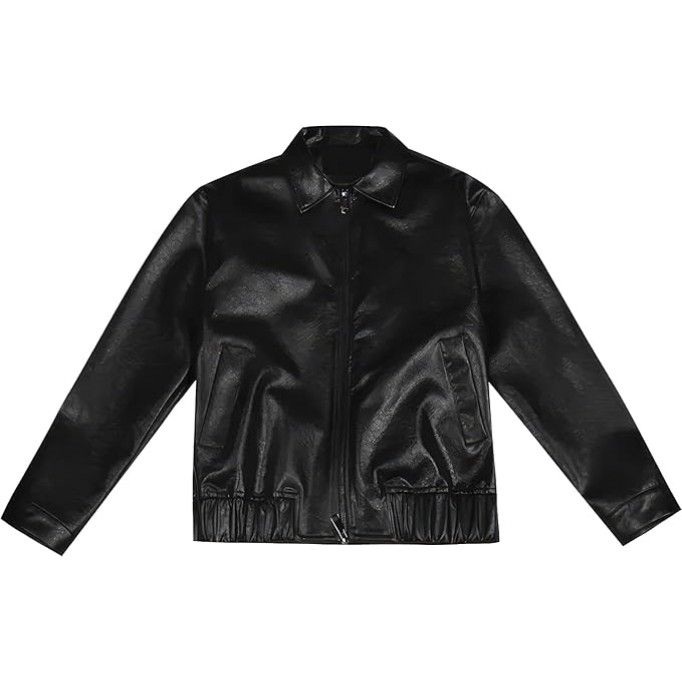 Men’s Black Genuine Sheepskin Shirt Collar Classic Fashion Oversized Korean Loose Casual Smooth Leather Jacket