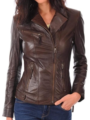 Women Leather Jacket - Lambskin Winter Vintage Motorcycle Biker Jacket, Moto Riding and Racing Jacket, Chocolate Brown - 3X-Large
