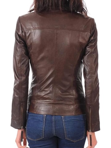 Women Leather Jacket - Lambskin Winter Vintage Motorcycle Biker Jacket, Moto Riding and Racing Jacket, Chocolate Brown - 3X-Large