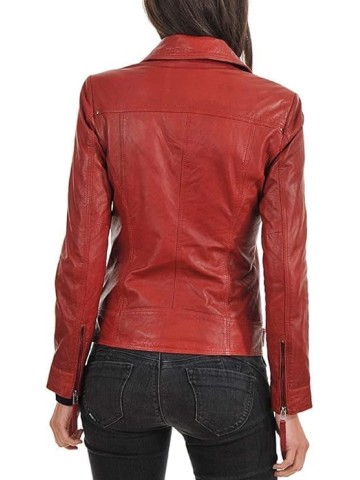 Women Leather Jacket - Lambskin Winter Vintage Motorcycle Biker Jacket, Moto Riding and Racing Jacket, Red - 3X-Large