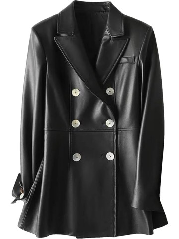 Women Fall Lapel Collar Double Breasted 100% Sheepskin Blazer Coats Ladies Lambskin Jackets