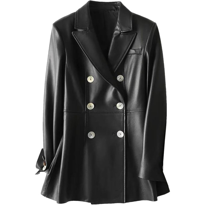 Women Fall Lapel Collar Double Breasted 100% Sheepskin Blazer Coats Ladies Lambskin Jackets