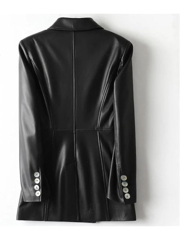 Women Fall Lapel Collar Double Breasted 100% Sheepskin Blazer Coats Ladies Lambskin Jackets