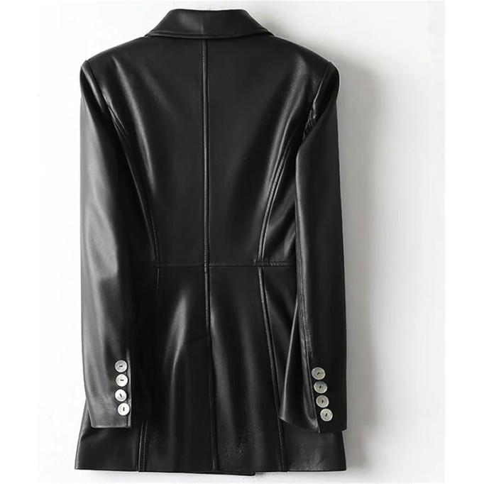 Women Fall Lapel Collar Double Breasted 100% Sheepskin Blazer Coats Ladies Lambskin Jackets