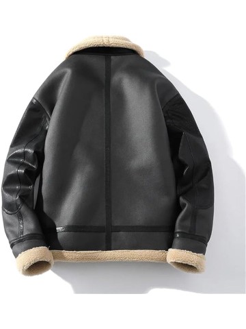 Men Oversized Winter Faux Leather Coat Warm Thick Fur Lapel Fashion Patchwork Jacket