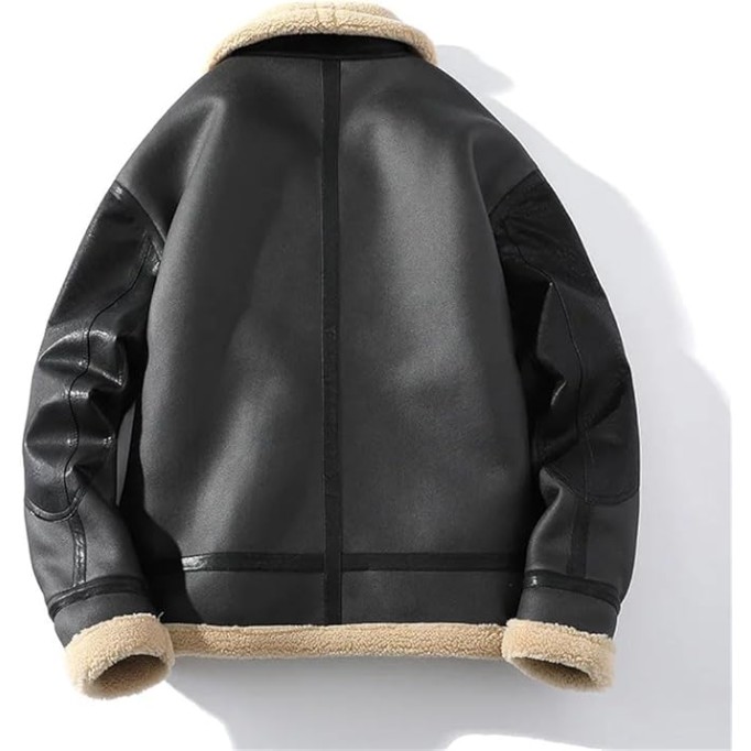 Men Oversized Winter Faux Leather Coat Warm Thick Fur Lapel Fashion Patchwork Jacket