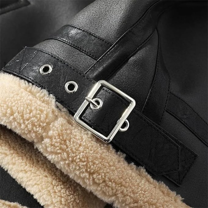 Men Oversized Winter Faux Leather Coat Warm Thick Fur Lapel Fashion Patchwork Jacket