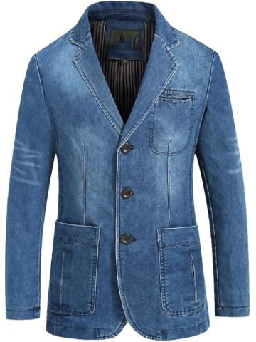 Mens Denim Blazer Male Suit Oversized Cotton Vintage Single Breasted Blue Coat Denim Jacket