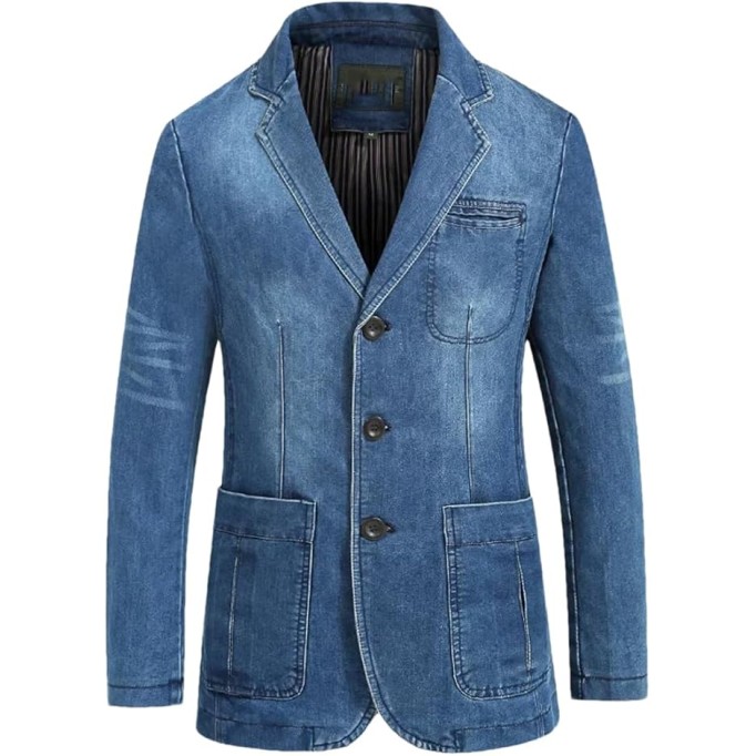 Mens Denim Blazer Male Suit Oversized Cotton Vintage Single Breasted Blue Coat Denim Jacket