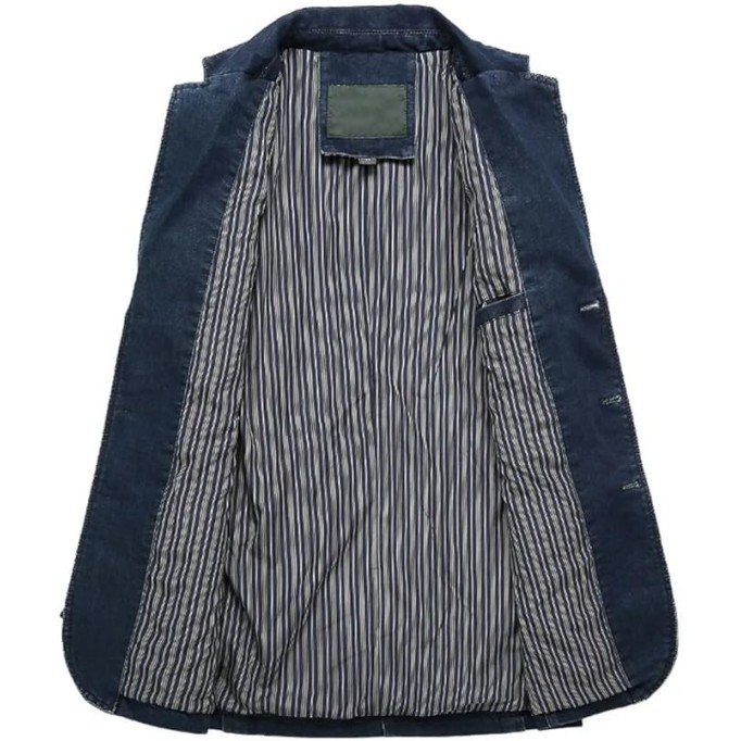 Mens Denim Blazer Male Suit Oversized Cotton Vintage Single Breasted Blue Coat Denim Jacket