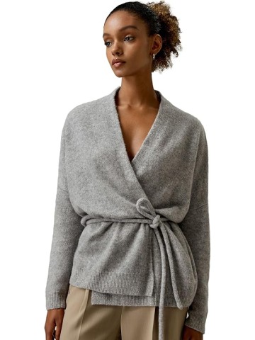 Cashmere Silk Blended Lounge Wrap Cardigan for Women Relaxed Fit Wrap Front Coat for Autumn Winter Loungewear