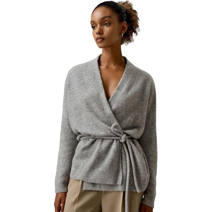 Cashmere Silk Blended Lounge Wrap Cardigan for Women Relaxed Fit Wrap Front Coat for Autumn Winter Loungewear