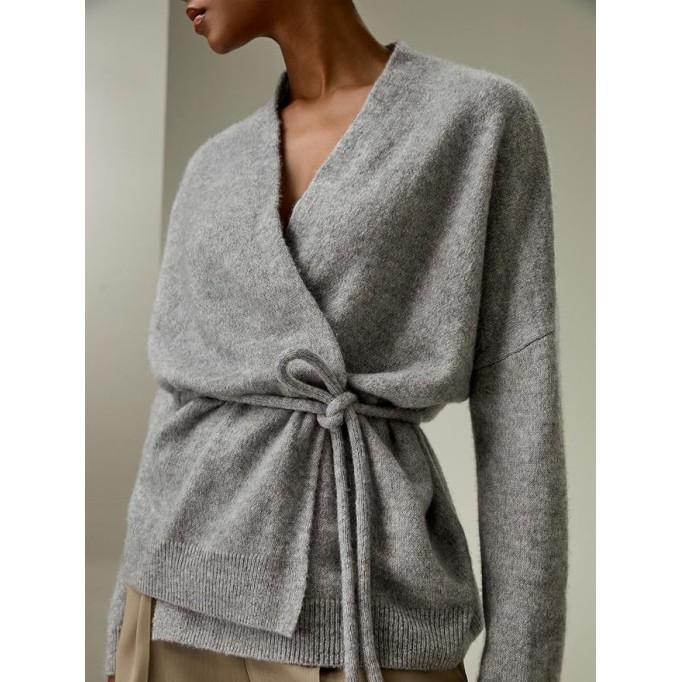 Cashmere Silk Blended Lounge Wrap Cardigan for Women Relaxed Fit Wrap Front Coat for Autumn Winter Loungewear