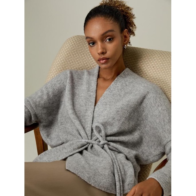 Cashmere Silk Blended Lounge Wrap Cardigan for Women Relaxed Fit Wrap Front Coat for Autumn Winter Loungewear