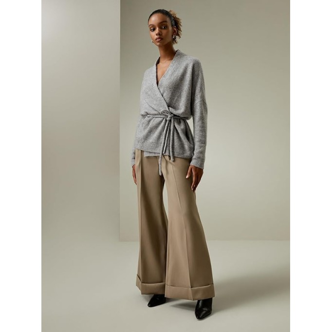 Cashmere Silk Blended Lounge Wrap Cardigan for Women Relaxed Fit Wrap Front Coat for Autumn Winter Loungewear