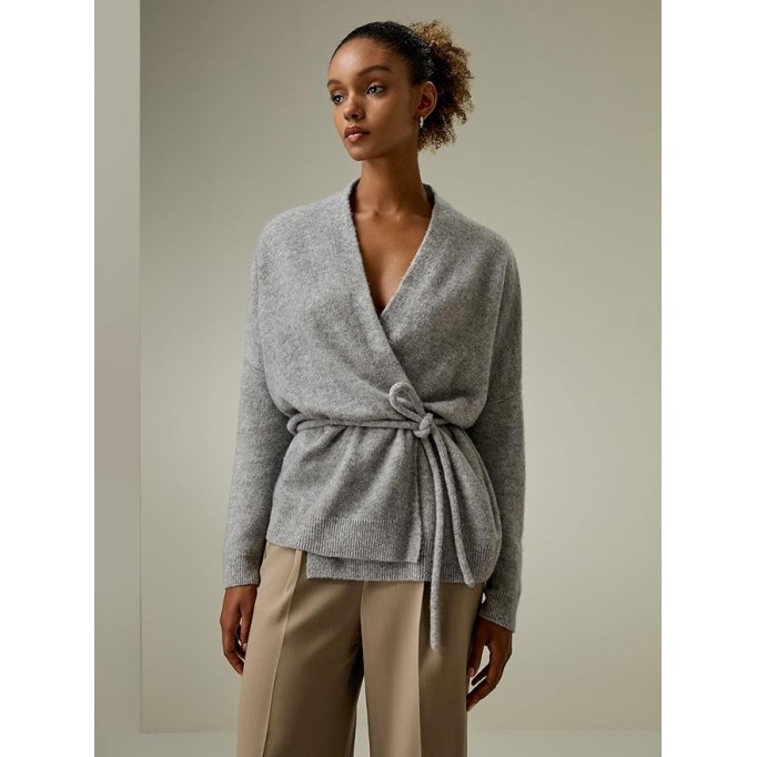 Cashmere Silk Blended Lounge Wrap Cardigan for Women Relaxed Fit Wrap Front Coat for Autumn Winter Loungewear