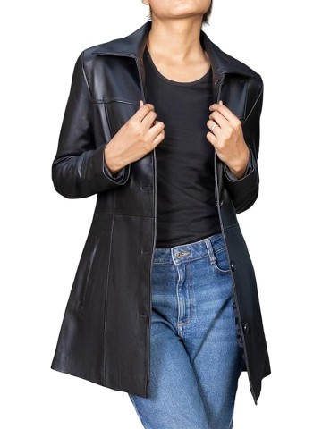 Casual Car Coat Lambskin Leather Jacket Women – ¾ Length Blazer Overcoat Style Leather Long Coat Women