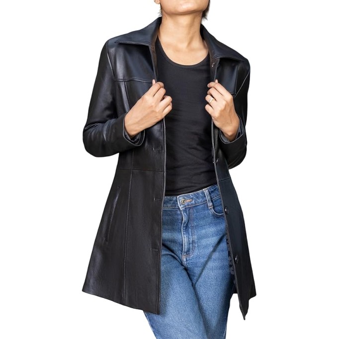 Casual Car Coat Lambskin Leather Jacket Women – ¾ Length Blazer Overcoat Style Leather Long Coat Women