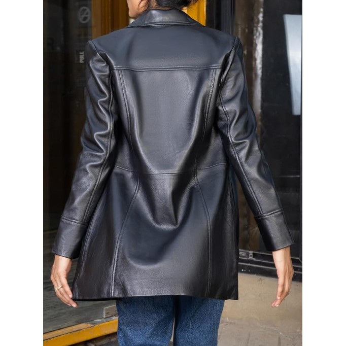 Casual Car Coat Lambskin Leather Jacket Women – ¾ Length Blazer Overcoat Style Leather Long Coat Women