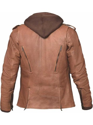 Derringer Women's 3-IN-1 Lambskin Hooded Leather Motorcycle Jacket - Brown