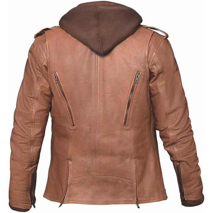 Derringer Women's 3-IN-1 Lambskin Hooded Leather Motorcycle Jacket - Brown