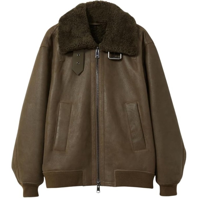 Women's Brown Real Lambskin Leather Jacket with Faux Fur Collar, Zip Front