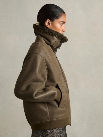 Women's Brown Real Lambskin Leather Jacket with Faux Fur Collar, Zip Front