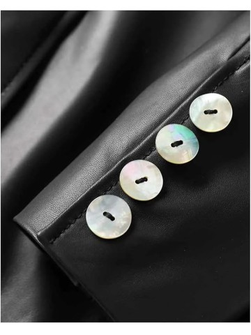 Women Sheepskin Blazer Coats Lapel Collar Double Breasted Lambskin Jackets Clothes