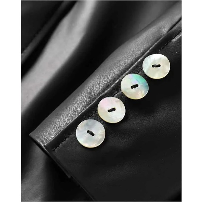 Women Sheepskin Blazer Coats Lapel Collar Double Breasted Lambskin Jackets Clothes