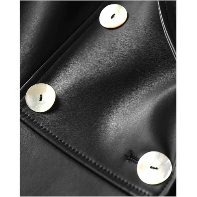 Women Sheepskin Blazer Coats Lapel Collar Double Breasted Lambskin Jackets Clothes