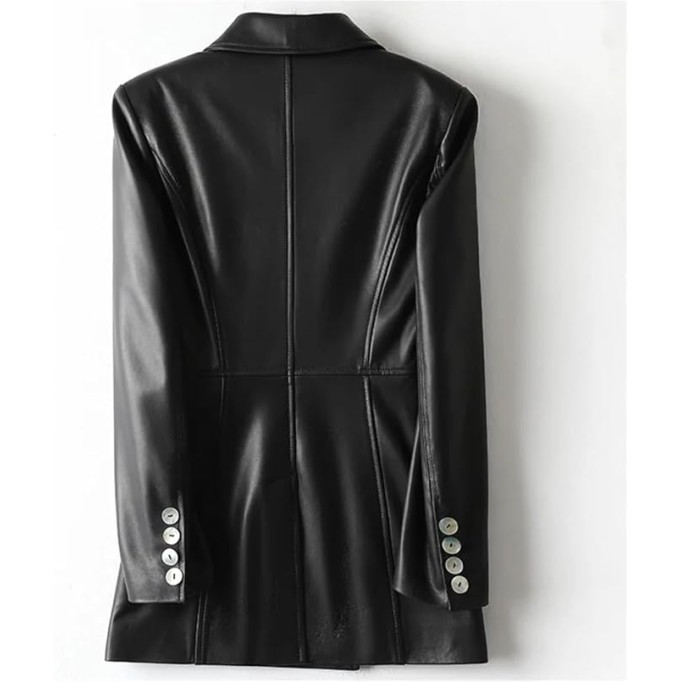 Women Sheepskin Blazer Coats Lapel Collar Double Breasted Lambskin Jackets Clothes