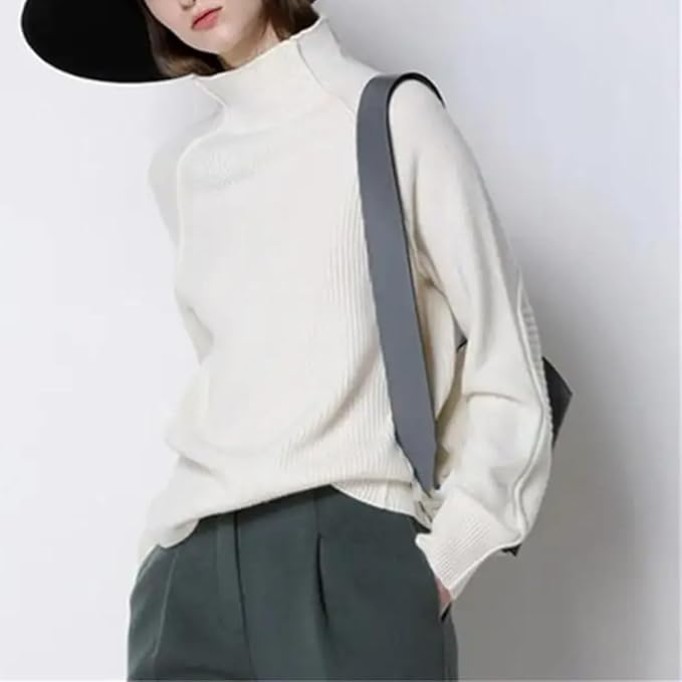 Women’S Cashmere Sweater Turtleneck Keep Warm Long Sleeve Knitted Casual Loose FIT Pullover Tops