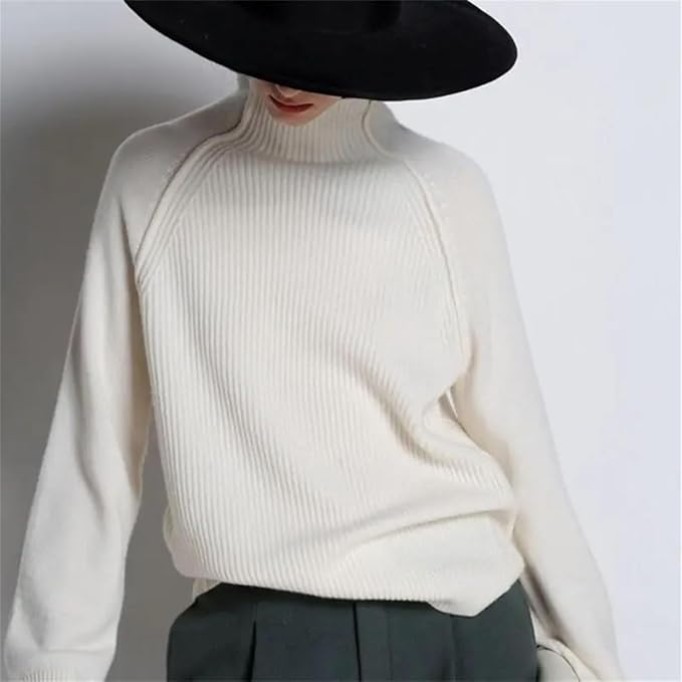 Women’S Cashmere Sweater Turtleneck Keep Warm Long Sleeve Knitted Casual Loose FIT Pullover Tops