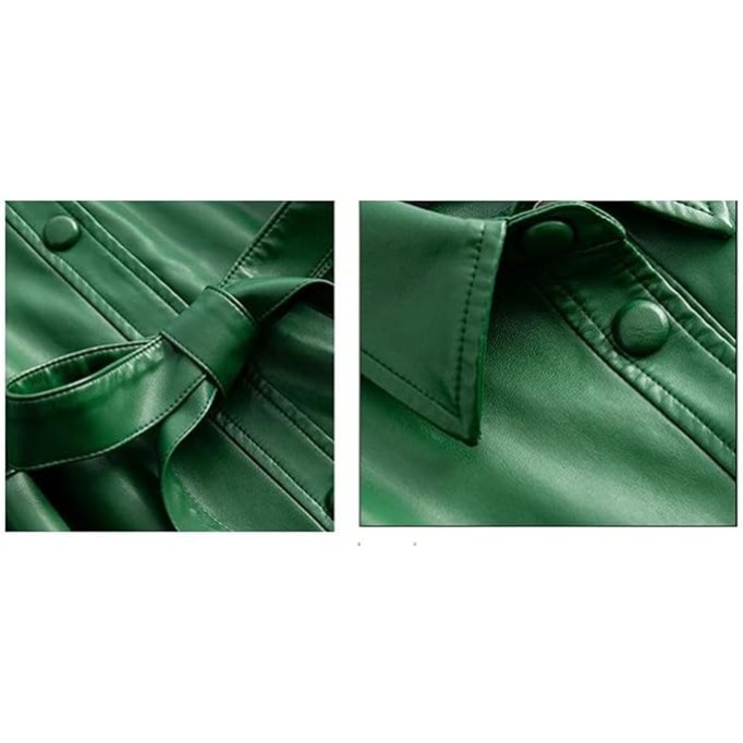 Women's Real Split Sheepskin Coat Mid-Length Single-Breasted Belted Casual Leather Jacket