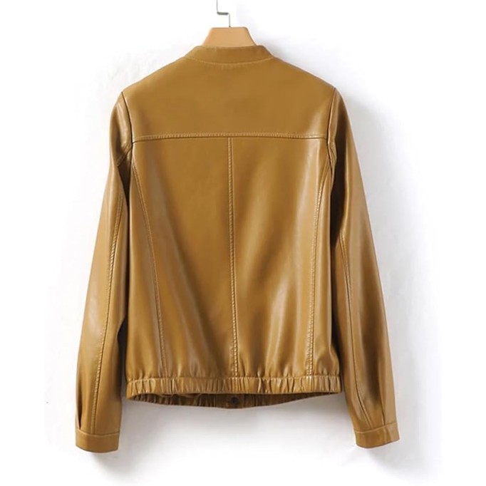 Women's Casual Split Sheepskin Short Jacket O-Neck Covered Button Loose Fit Long Sleeve Leather Coat