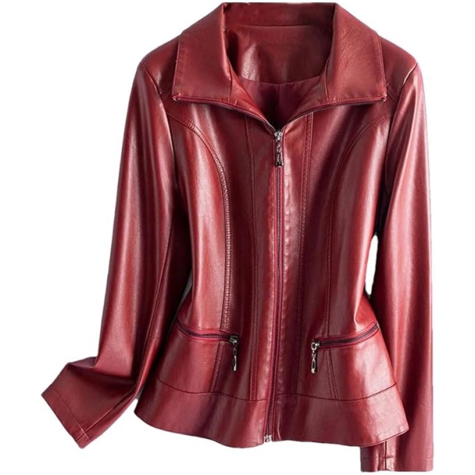 Women's Fashion Sheepskin Leather Jacket Long Sleeve Lapel Collar Zippered Split Leather Coat Casual Outerwear