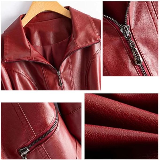 Women's Fashion Sheepskin Leather Jacket Long Sleeve Lapel Collar Zippered Split Leather Coat Casual Outerwear