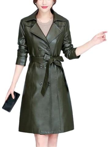 Women's Thick Warm Sheepskin Overcoat, Slim Fit Long Leather Trench Winter Jacket