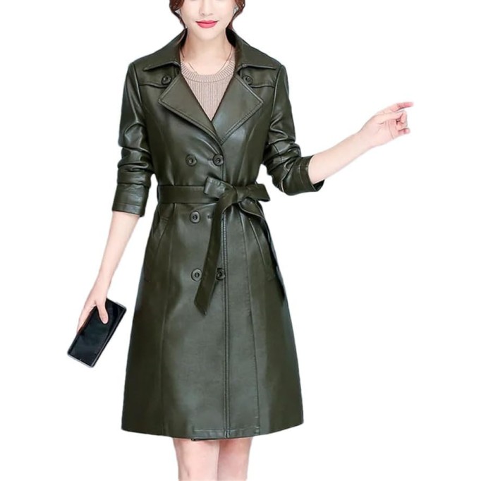 Women's Thick Warm Sheepskin Overcoat, Slim Fit Long Leather Trench Winter Jacket