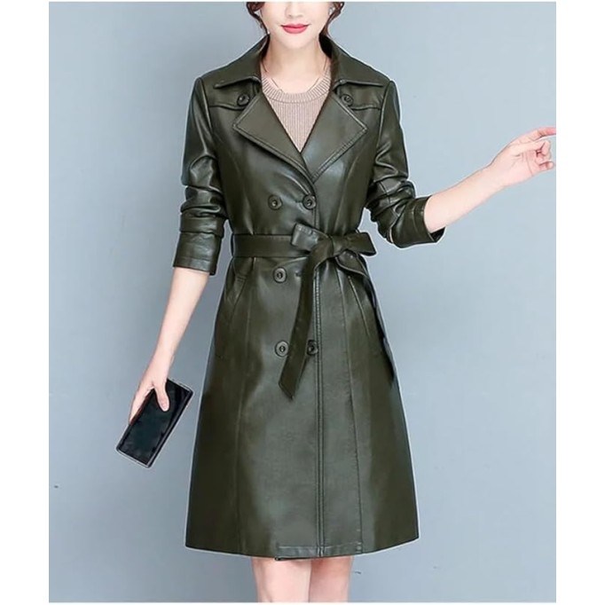 Women's Thick Warm Sheepskin Overcoat, Slim Fit Long Leather Trench Winter Jacket