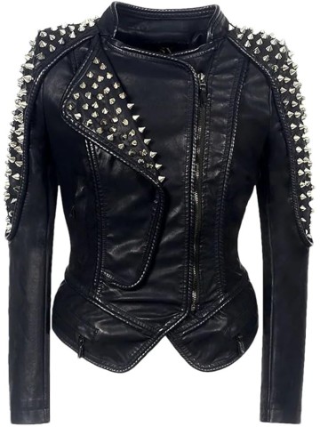 Women's Steampunk Rock Leather Jacket Rivet Slim Short Gothic PU Motorcycle Biker Fashion Coat